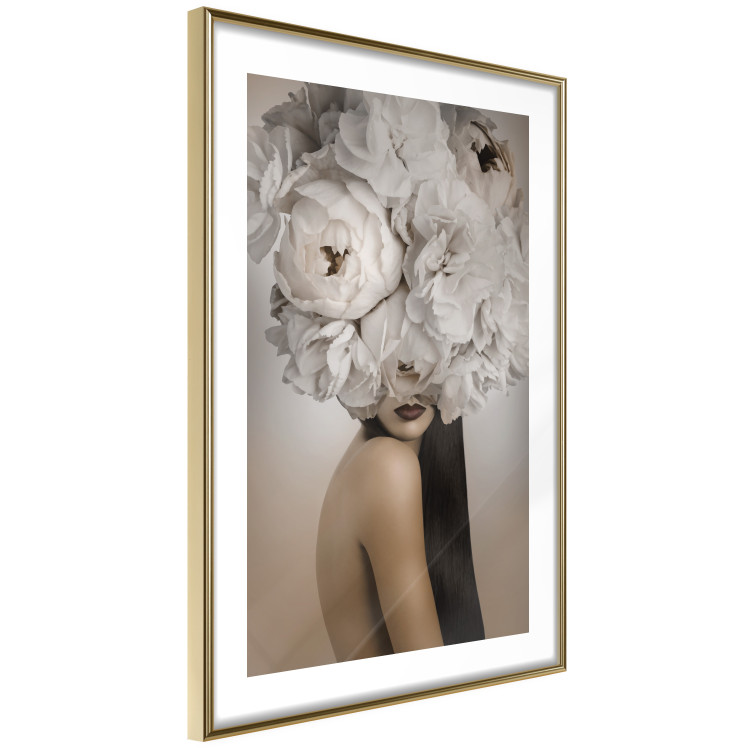 Wall Poster Blossomed - abstract portrait of a woman with white flowers on her head 127306 additionalImage 7
