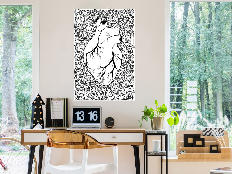 Wall Poster Pure Heart - black and white human heart on abstract patterns background 127906 additionalImage 2