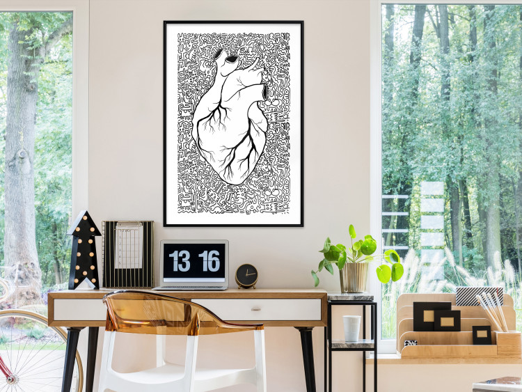 Wall Poster Pure Heart - black and white human heart on abstract patterns background 127906 additionalImage 23