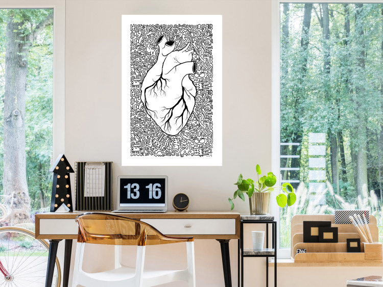 Wall Poster Pure Heart - black and white human heart on abstract patterns background 127906 additionalImage 5