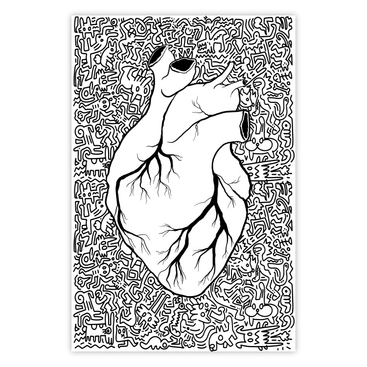 Wall Poster Pure Heart - black and white human heart on abstract patterns background 127906