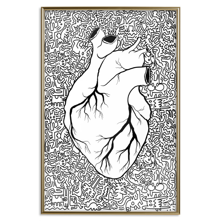 Wall Poster Pure Heart - black and white human heart on abstract patterns background 127906 additionalImage 21