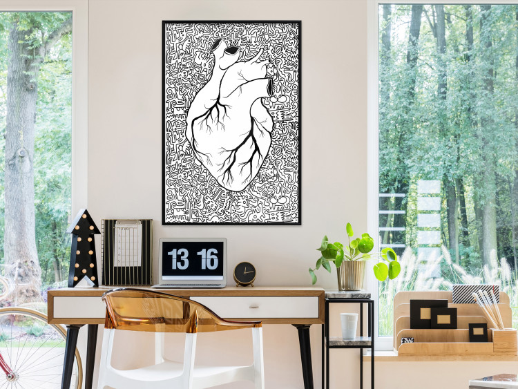 Wall Poster Pure Heart - black and white human heart on abstract patterns background 127906 additionalImage 4