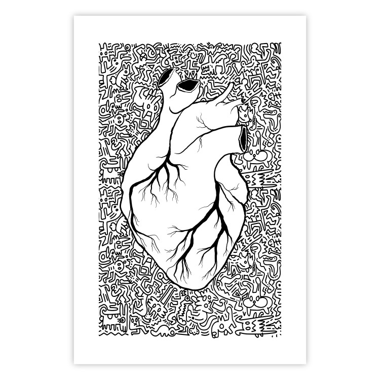 Wall Poster Pure Heart - black and white human heart on abstract patterns background 127906 additionalImage 25