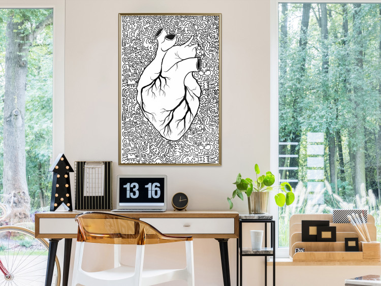 Wall Poster Pure Heart - black and white human heart on abstract patterns background 127906 additionalImage 7
