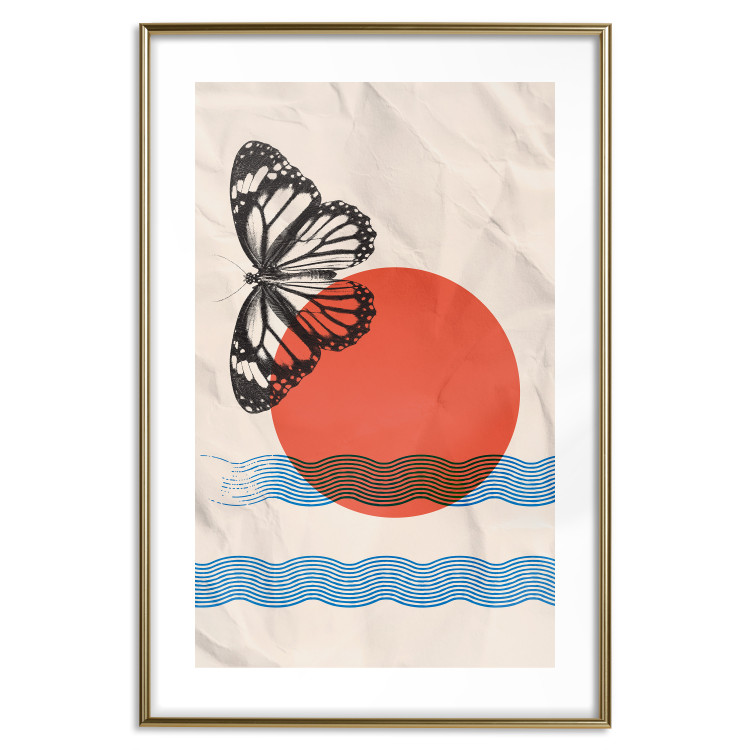Poster Butterfly and Sunrise - abstract butterfly and waves on a piece of paper 131806 additionalImage 16