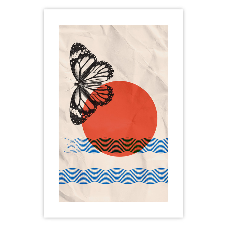 Poster Butterfly and Sunrise - abstract butterfly and waves on a piece of paper 131806 additionalImage 25
