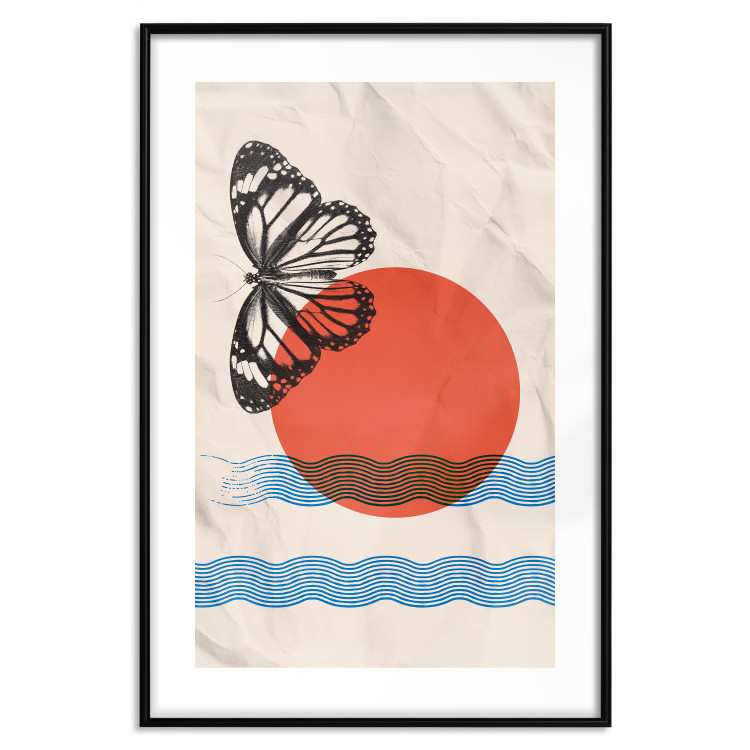 Poster Butterfly and Sunrise - abstract butterfly and waves on a piece of paper 131806 additionalImage 15