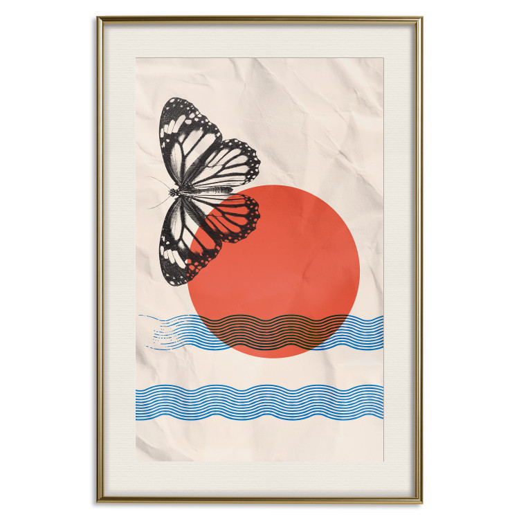 Poster Butterfly and Sunrise - abstract butterfly and waves on a piece of paper 131806 additionalImage 20