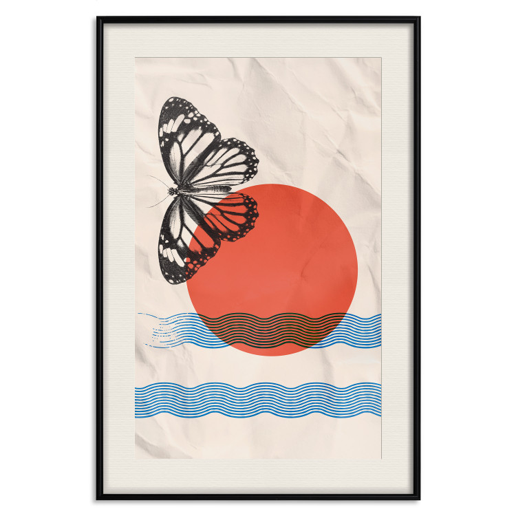 Poster Butterfly and Sunrise - abstract butterfly and waves on a piece of paper 131806 additionalImage 19