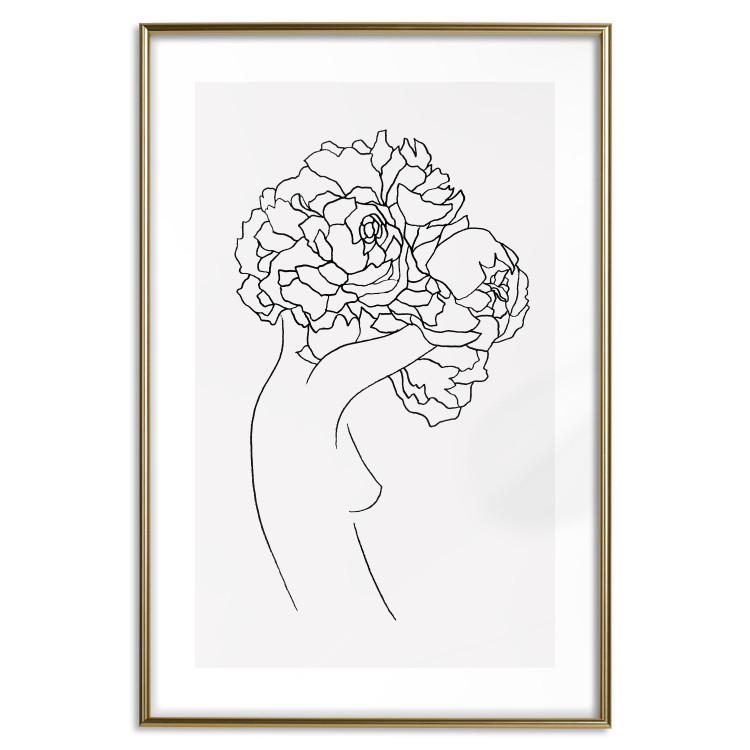 Wall Poster Gardener - abstract line art of a woman with flowers on a white background 132206 additionalImage 14