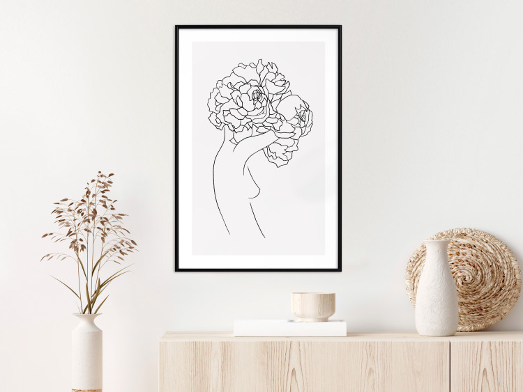 Wall Poster Gardener - abstract line art of a woman with flowers on a white background 132206 additionalImage 23