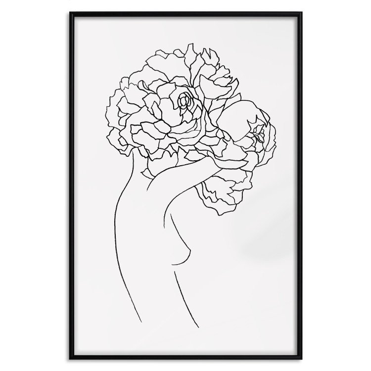 Wall Poster Gardener - abstract line art of a woman with flowers on a white background 132206 additionalImage 16