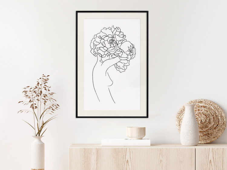 Wall Poster Gardener - abstract line art of a woman with flowers on a white background 132206 additionalImage 24