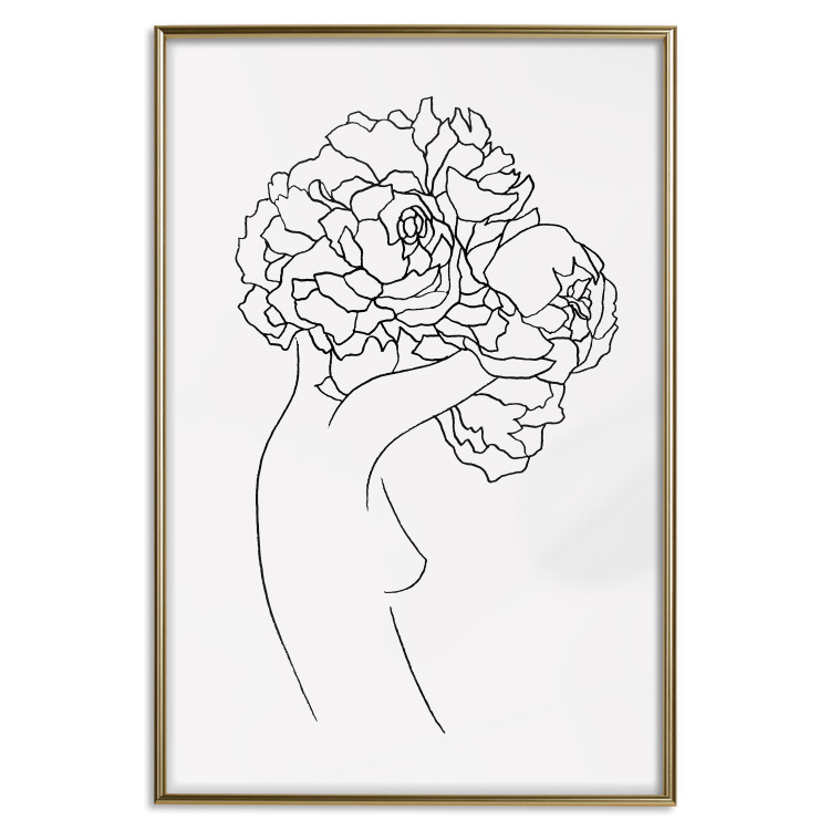Wall Poster Gardener - abstract line art of a woman with flowers on a white background 132206 additionalImage 21