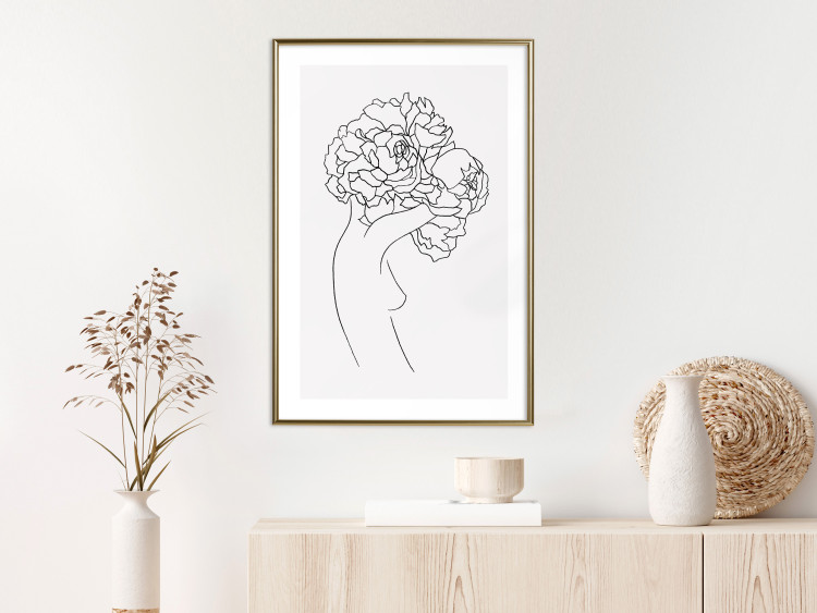 Wall Poster Gardener - abstract line art of a woman with flowers on a white background 132206 additionalImage 13