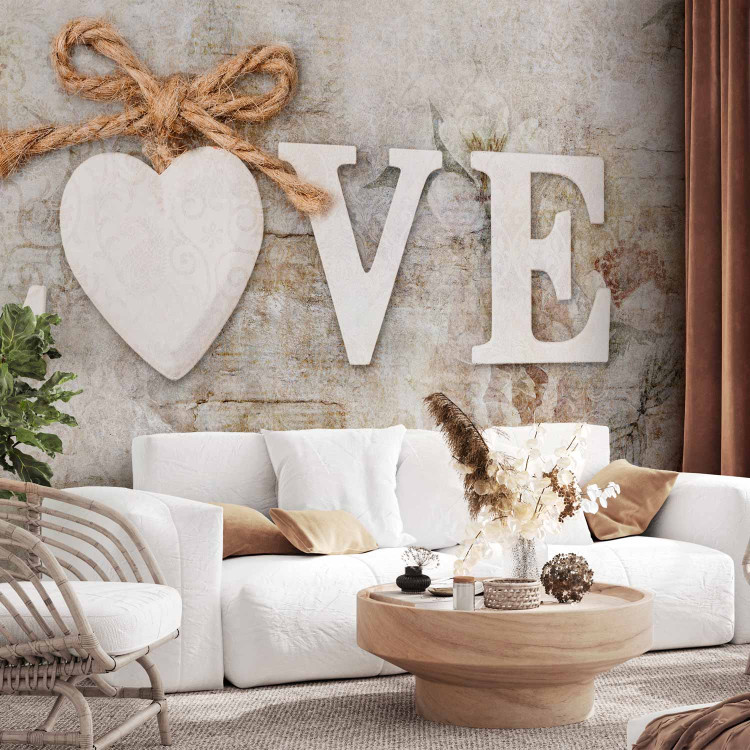 Photo Wallpaper Love - inscription in English on a light background with a delicate flower motif 134406