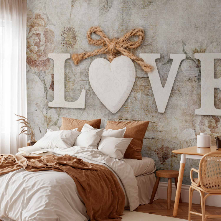 Photo Wallpaper Love - inscription in English on a light background with a delicate flower motif 134406 additionalImage 2