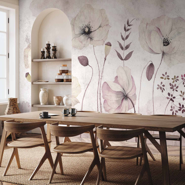 Wall Mural White poppies - floral watercolour style flower motif in grey tones 135406 additionalImage 4
