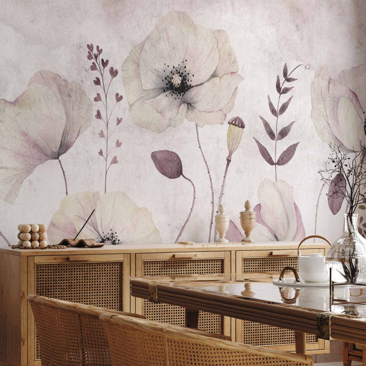 Wall Mural White poppies - floral watercolour style flower motif in grey tones 135406 additionalImage 7