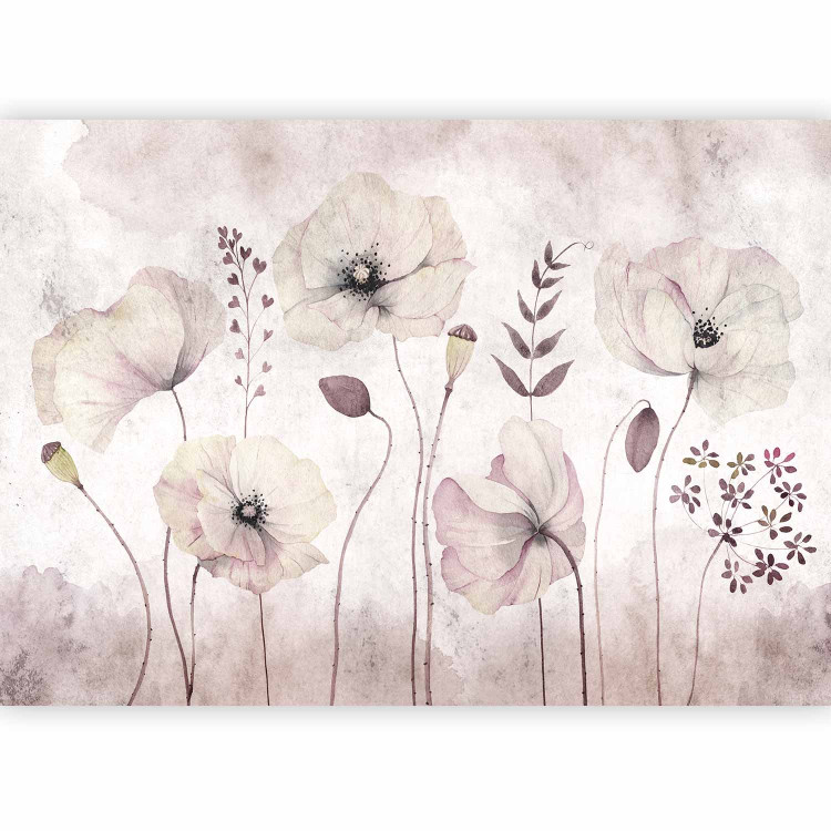 Wall Mural White poppies - floral watercolour style flower motif in grey tones 135406 additionalImage 1