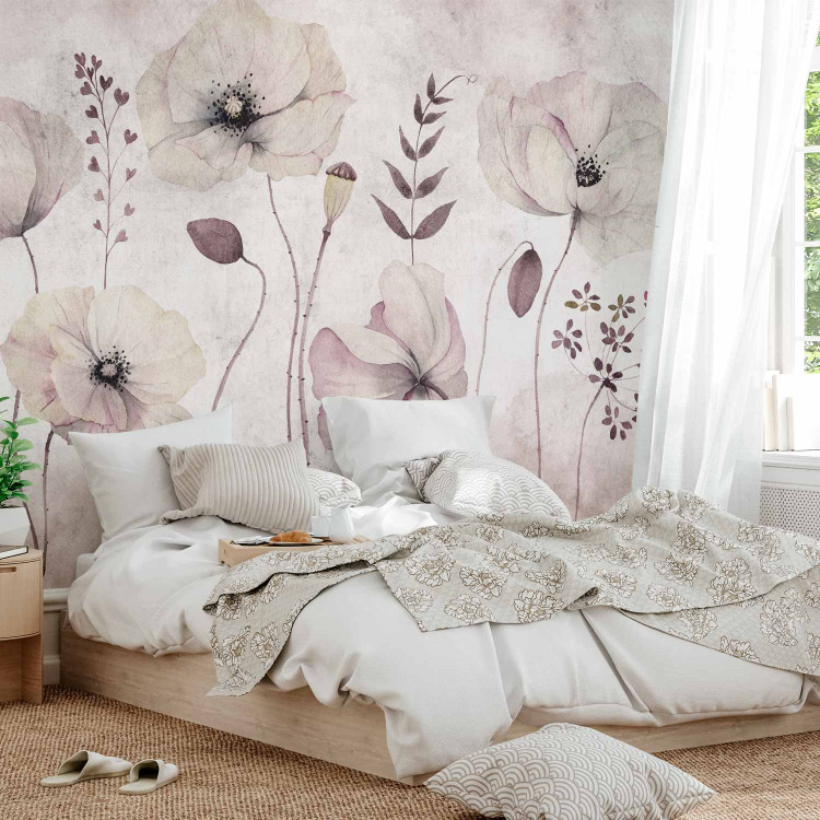 Wall Mural White poppies - floral watercolour style flower motif in grey tones 135406 additionalImage 2