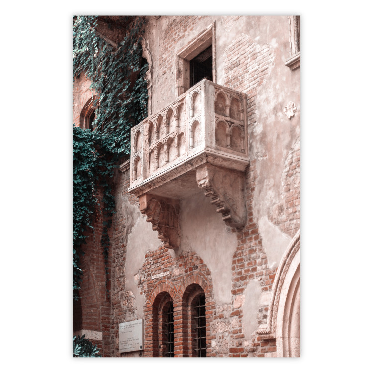 Poster Juliet's Balcony - architecture of red bricks against the backdrop of an Italian town 135906