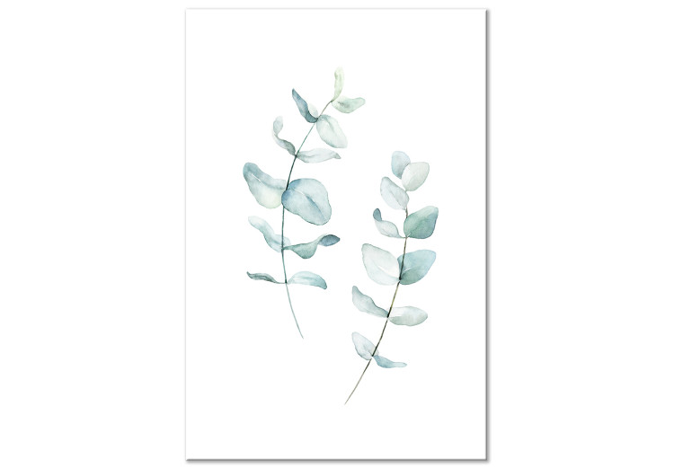 Canvas Art Print Two green twigs with leaves - a stylized watercolor composition 136006