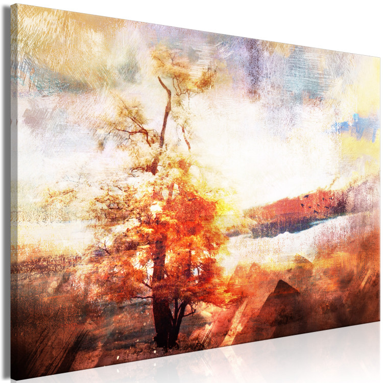 Canvas Art Print Fiery Nature (1-piece) Wide - warm landscape with a tree 138306 additionalImage 2