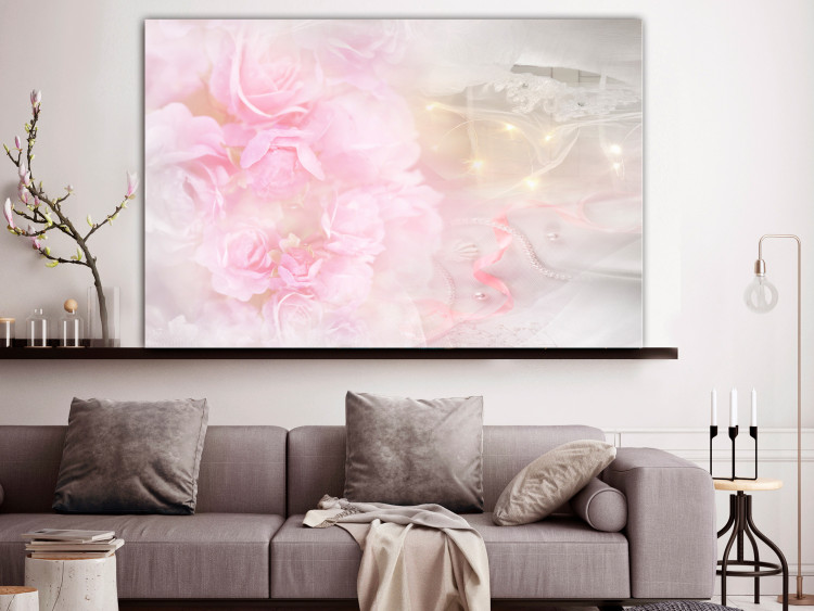 Canvas Print In Pink Tone (1-piece) wide - pink flowers amidst lace 138506 additionalImage 3
