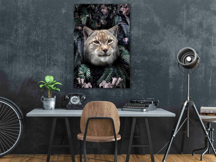 Canvas Print Lynx in Flowers (1-piece) Vertical - wild cat and plant motif 138606 additionalImage 3