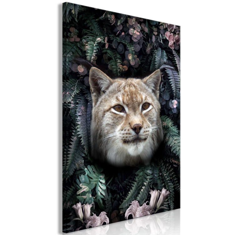 Canvas Print Lynx in Flowers (1-piece) Vertical - wild cat and plant motif 138606 additionalImage 2