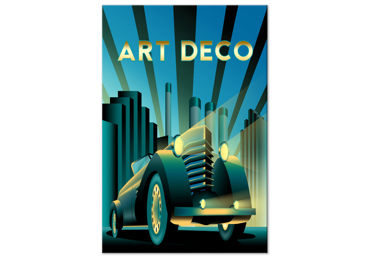 Canvas Print Retro Car (1-piece) Vertical - car and golden art deco writing 143206
