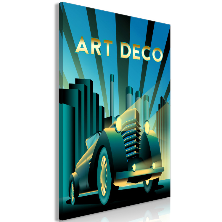 Canvas Print Retro Car (1-piece) Vertical - car and golden art deco writing 143206 additionalImage 2