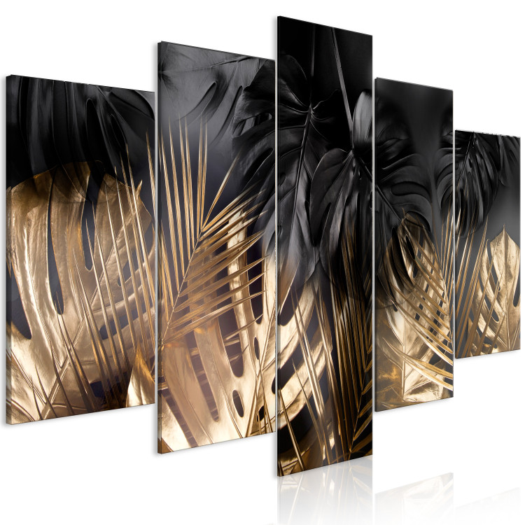 Canvas Art Print In the Golden Jungle (5-piece) Wide - landscape in exotic leaves 143506 additionalImage 2