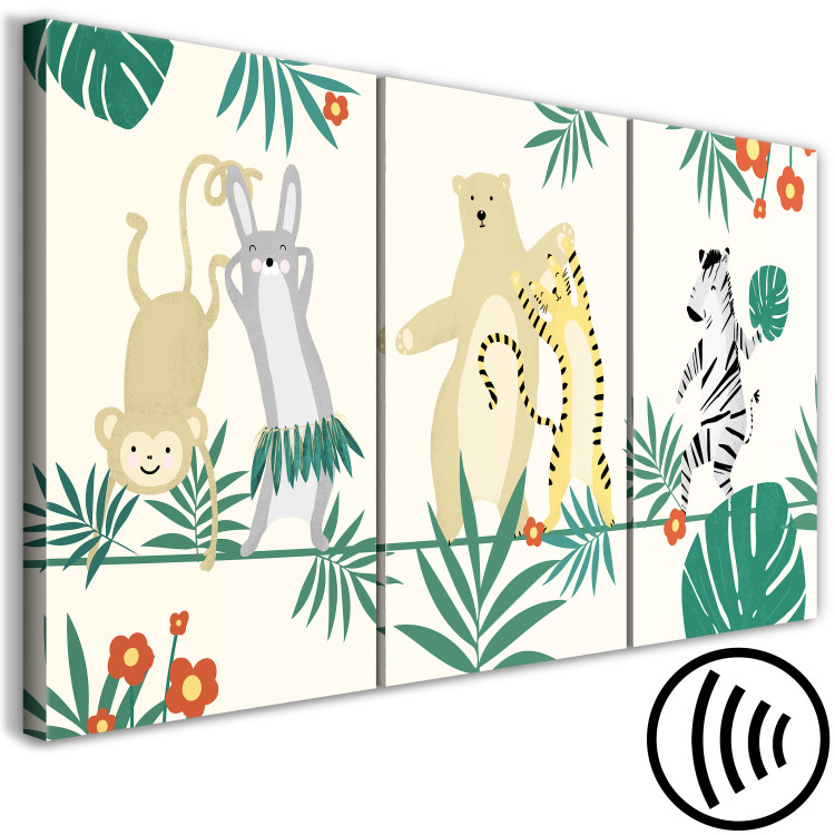 Canvas Art Print Dancing Animals (3-piece) - illustration in leaves for children 144606 additionalImage 6