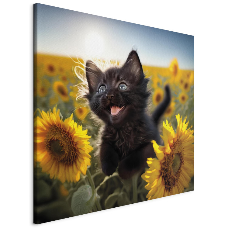 Canvas AI Cat - Black Animal Dancing in a Field of Sunflowers in a Sunny Glow - Square 150106 additionalImage 2