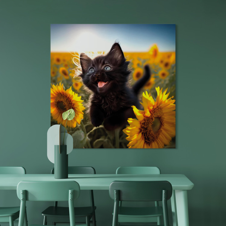 Canvas AI Cat - Black Animal Dancing in a Field of Sunflowers in a Sunny Glow - Square 150106 additionalImage 9
