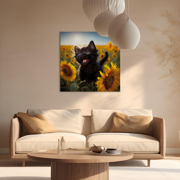 Canvas AI Cat - Black Animal Dancing in a Field of Sunflowers in a Sunny Glow - Square 150106 additionalImage 11
