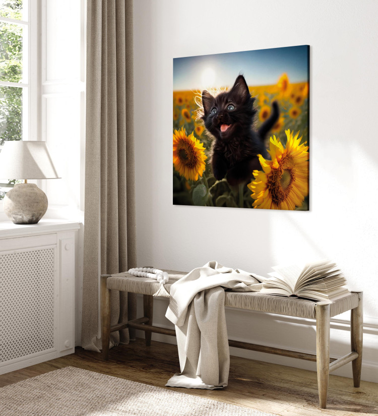 Canvas AI Cat - Black Animal Dancing in a Field of Sunflowers in a Sunny Glow - Square 150106 additionalImage 4