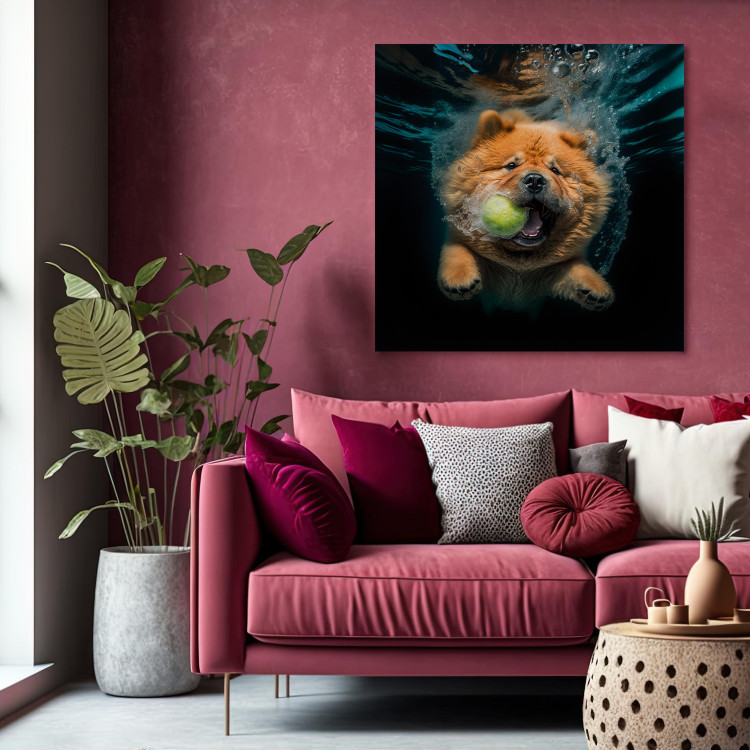 Canvas Print AI Dog Chow Chow - Floating Animal With a Ball in Its Mouth - Square 150206 additionalImage 9