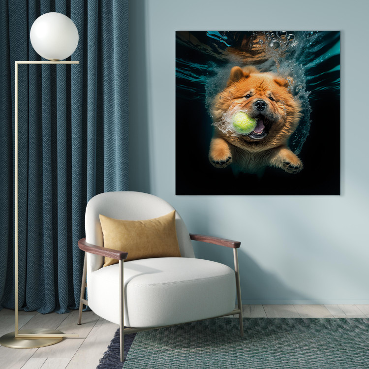 Canvas Print AI Dog Chow Chow - Floating Animal With a Ball in Its Mouth - Square 150206 additionalImage 11