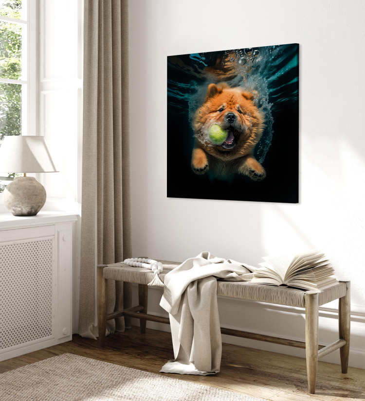Canvas Print AI Dog Chow Chow - Floating Animal With a Ball in Its Mouth - Square 150206 additionalImage 10