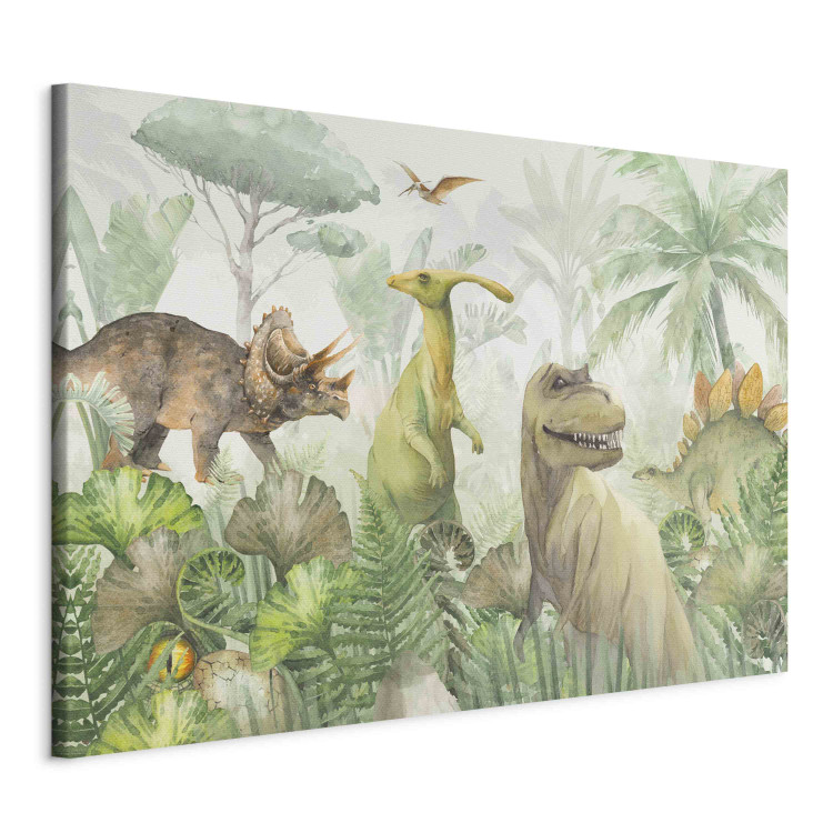 Canvas Print Dinosaurs - Watercolor Reptiles in the Prehistoric Green Jungle 151206 additionalImage 2