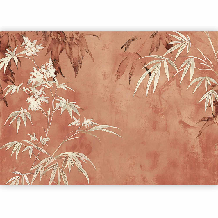 Wall Mural Leaves on the Wall - Composition With Plants on a Background in Terracotta Color 160006 additionalImage 1