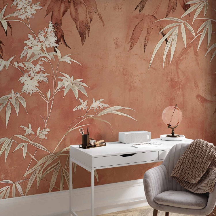 Wall Mural Leaves on the Wall - Composition With Plants on a Background in Terracotta Color 160006 additionalImage 4