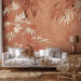 Wall Mural Leaves on the Wall - Composition With Plants on a Background in Terracotta Color 160006