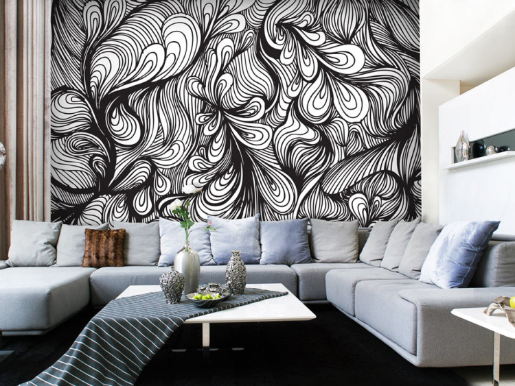 Photo Wallpaper Black and White Retro Vibe - Background in the Form of Fancy Ornaments 60806