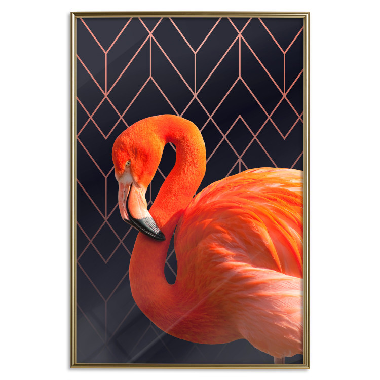 Wall Poster Flamingo Solo - composition with an orange bird on a geometric background 115316 additionalImage 16