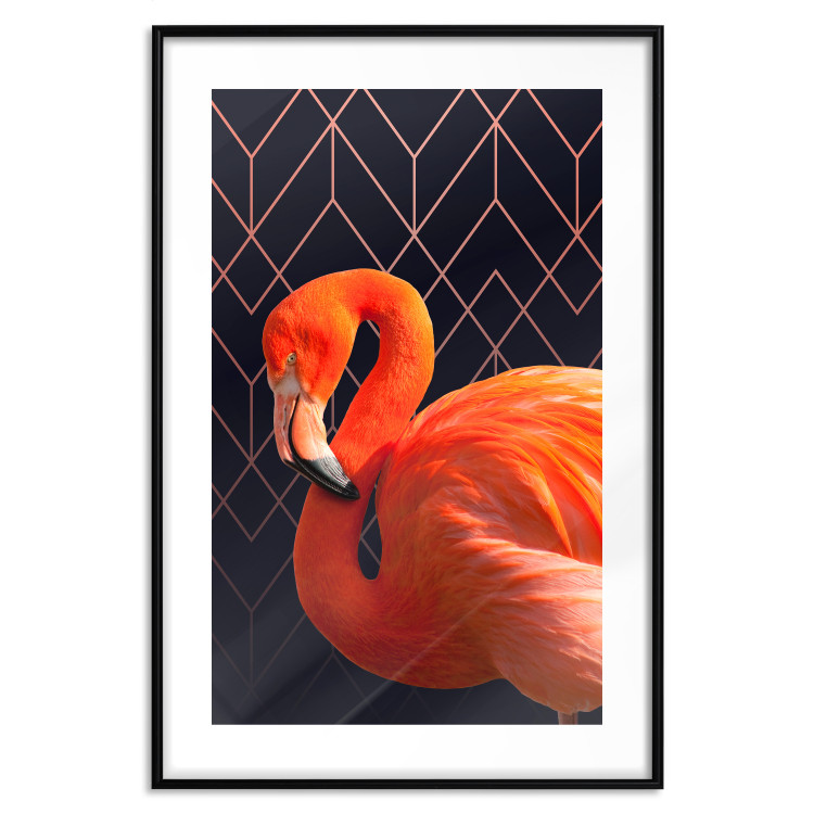 Wall Poster Flamingo Solo - composition with an orange bird on a geometric background 115316 additionalImage 15